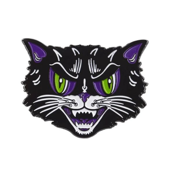 New Kattitude Retro Halloween Cat Enamel Pin Kreepsville Gothic Goth Brooch - Picture 2 of 3